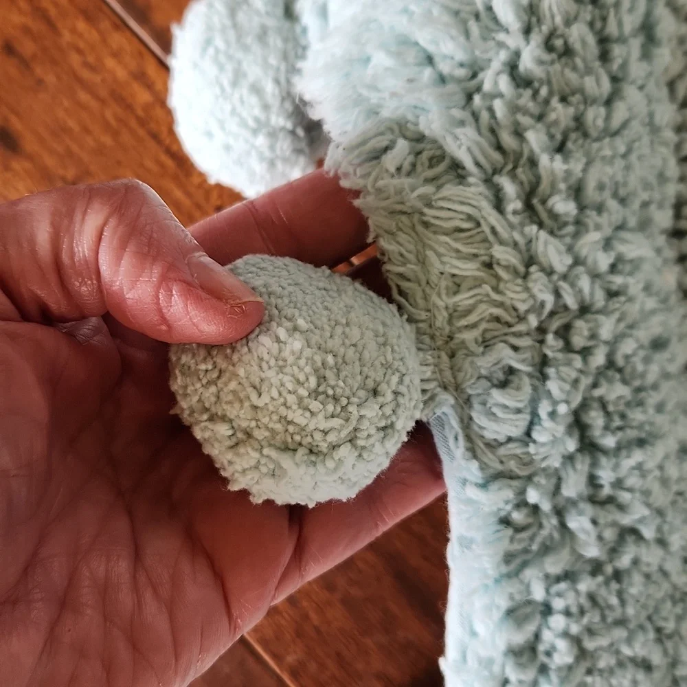 Boho Bath Mat Rug with Ball‎ Fringe Blue Cotton pompoms